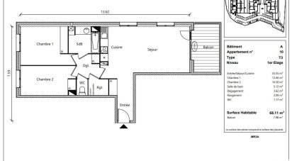 Appartement 3 pièces de 68 m² à Boucau (64340)