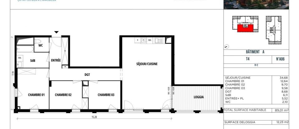 Appartement 4 pièces de 89 m² à Toulouse (31400)