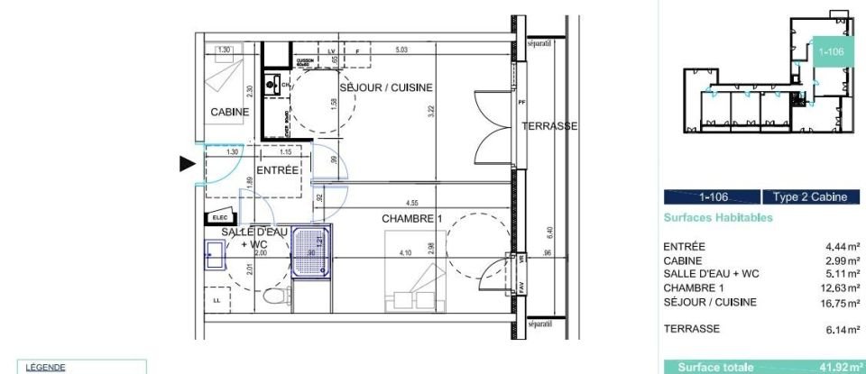 Appartement 2 pièces de 41 m² à Fort-Mahon-Plage (80120)