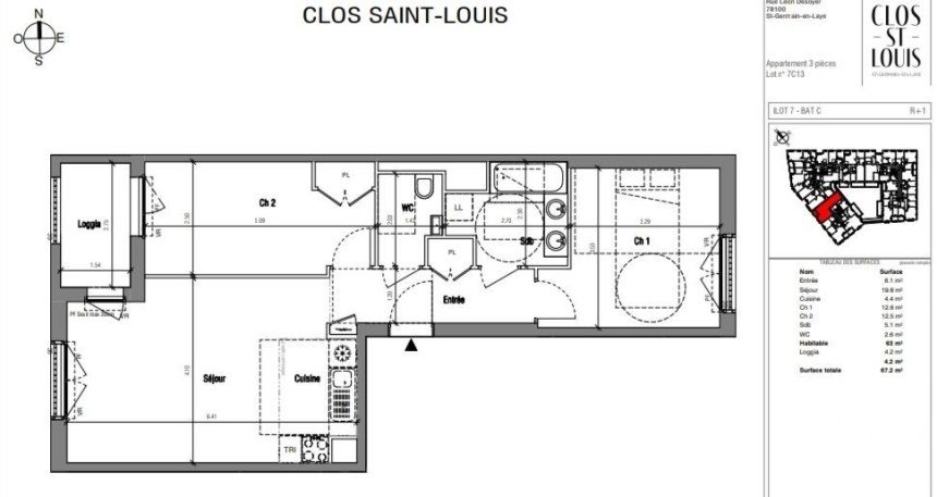 Appartement 3 pièces de 63 m² à Saint-Germain-en-Laye (78100)