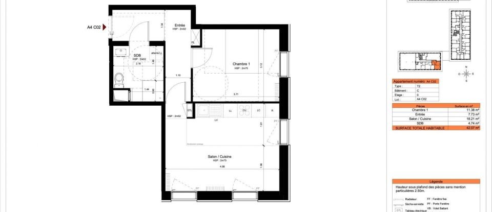 Apartment 2 rooms of 42 m² in Versailles (78000)