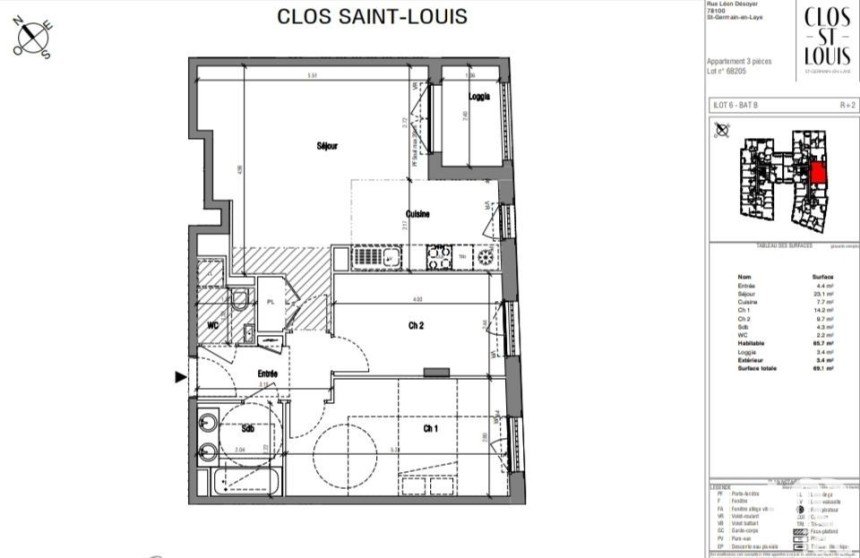 Appartement 3 pièces de 66 m² à Saint-Germain-en-Laye (78100)