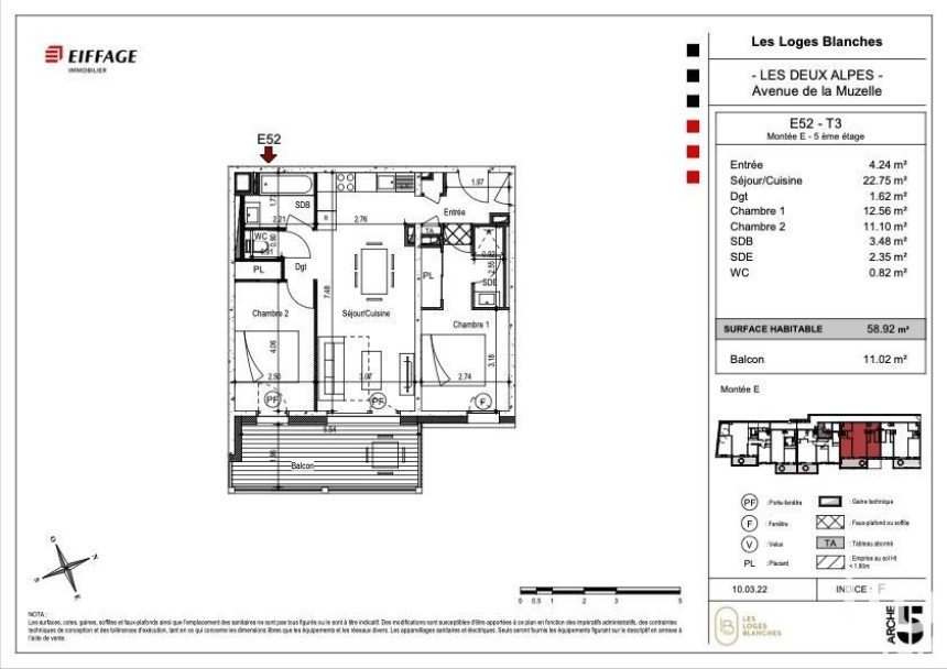 Appartement 3 pièces de 58 m² à LES DEUX-ALPES (38860)