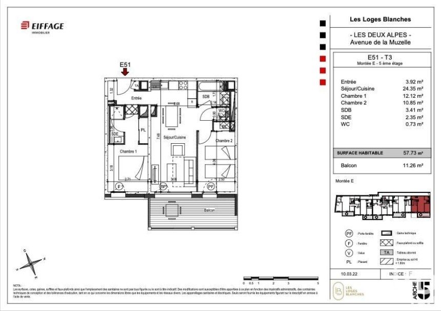 Appartement 3 pièces de 57 m² à LES DEUX-ALPES (38860)