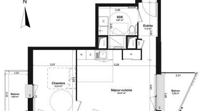 Appartement 2 pièces de 45 m² à Fleury-sur-Orne (14123)