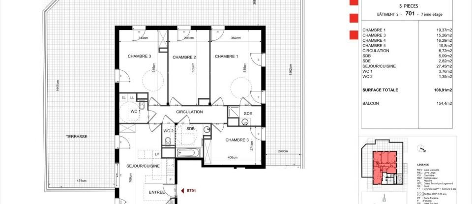 Apartment 5 rooms of 108 m² in Lyon (69006)