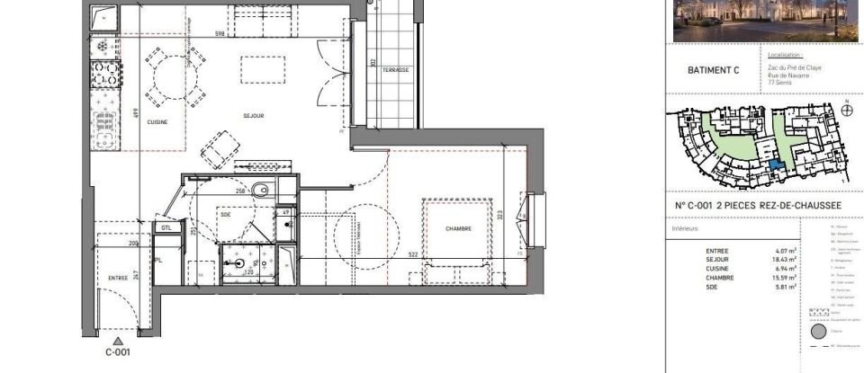 Appartement 2 pièces de 50 m² à Serris (77700)