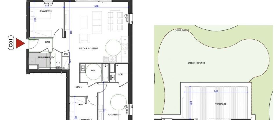 Appartement 4 pièces de 89 m² à Annecy (74000)