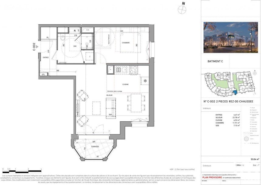 Apartment 2 rooms of 53 m² in Serris (77700)