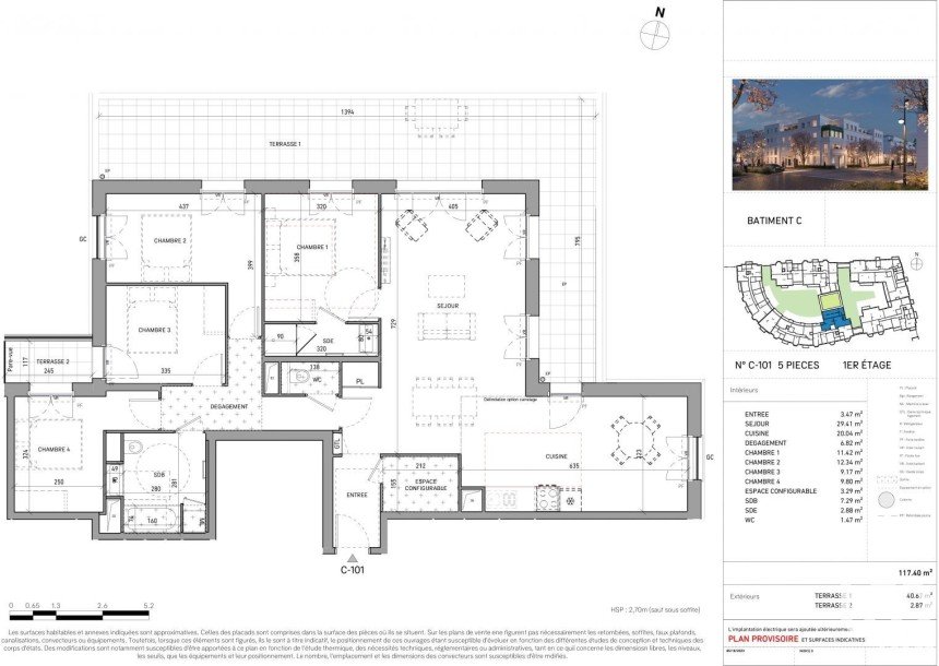 Appartement 5 pièces de 117 m² à Serris (77700)