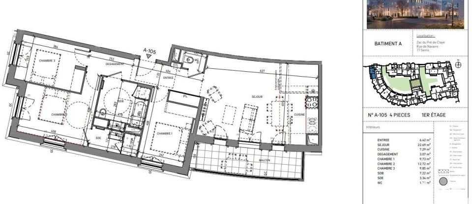 Appartement 4 pièces de 84 m² à Serris (77700)