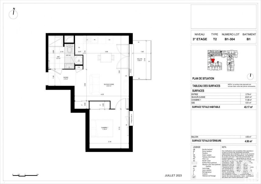 Appartement 2 pièces de 43 m² à Meaux (77100)