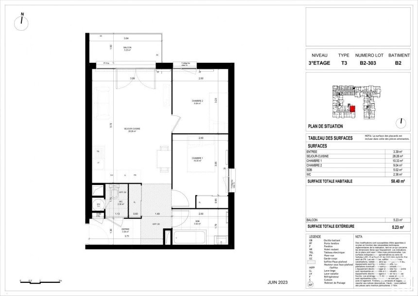 Appartement 3 pièces de 58 m² à Meaux (77100)