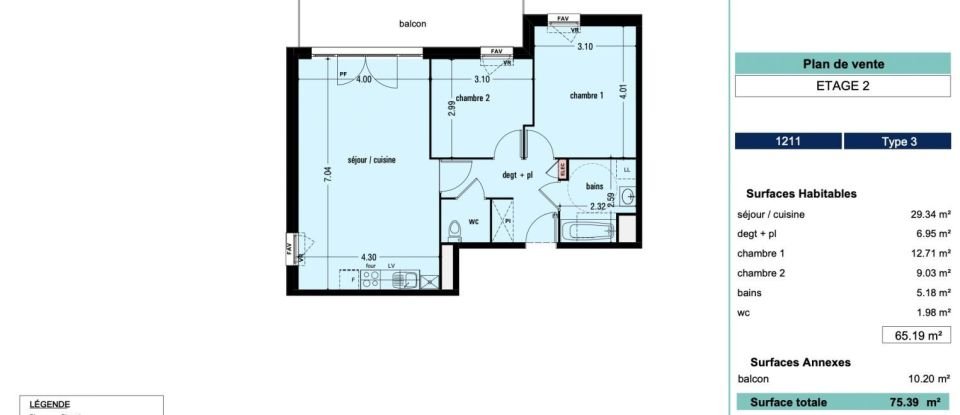 Apartment 3 rooms of 64 m² in Lens (62300)