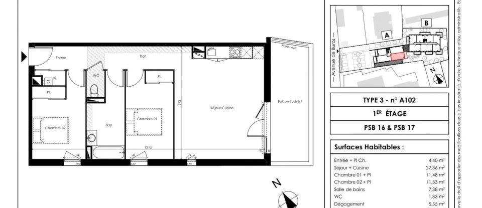 Apartment 3 rooms of 68 m² in Pau (64000)