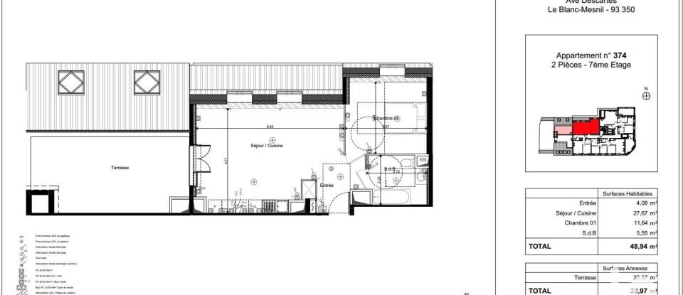 Appartement 2 pièces de 49 m² à Le Blanc-Mesnil (93150)