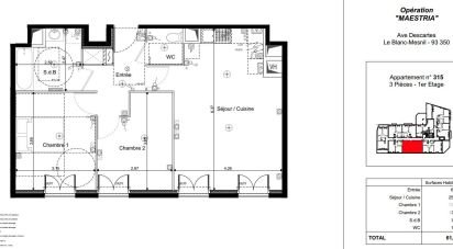 Apartment 3 rooms of 61 m² in Le Blanc-Mesnil (93150)