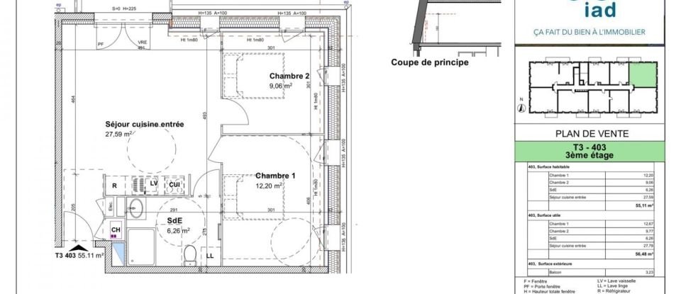 Appartement 3 pièces de 55 m² à Pont-l'Évêque (14130)