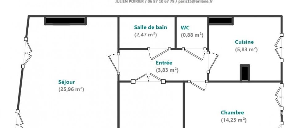 Appartement 3 pièces de 53 m² à Paris (75017)