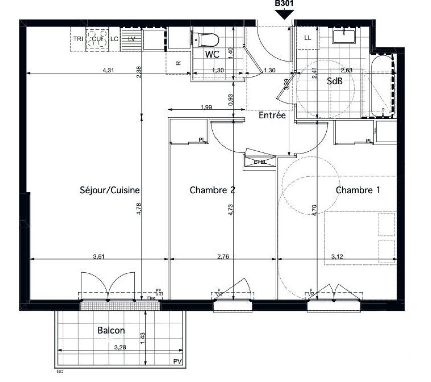 Apartment 3 rooms of 66 m² in Pontoise (95300)
