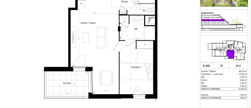 Appartement 2 pièces de 52 m² à Roanne (42300)