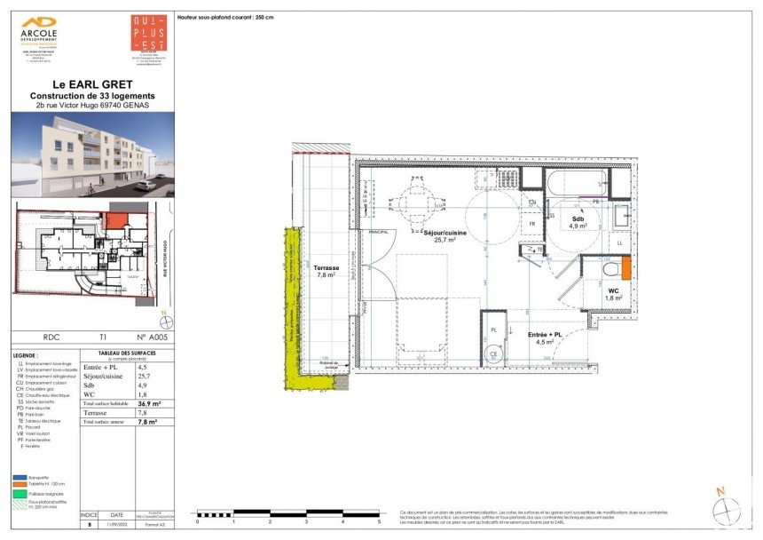 Apartment 1 room of 36 m² in Genas (69740)