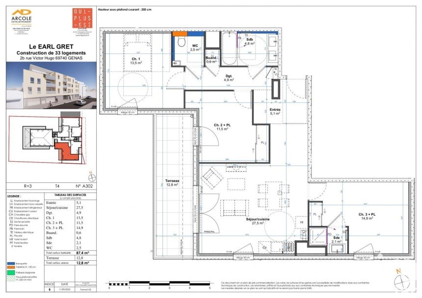 Apartment 4 rooms of 87 m² in Genas (69740)