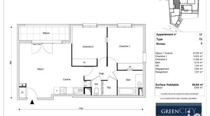 Appartement 3 pièces de 64 m² à Arpajon (91290)