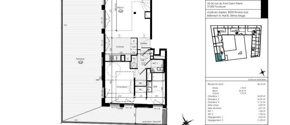 Appartement 4 pièces de 110 m² à Toulouse (31300)