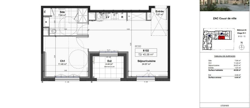 Apartment 2 rooms of 46 m² in Luisant (28600)