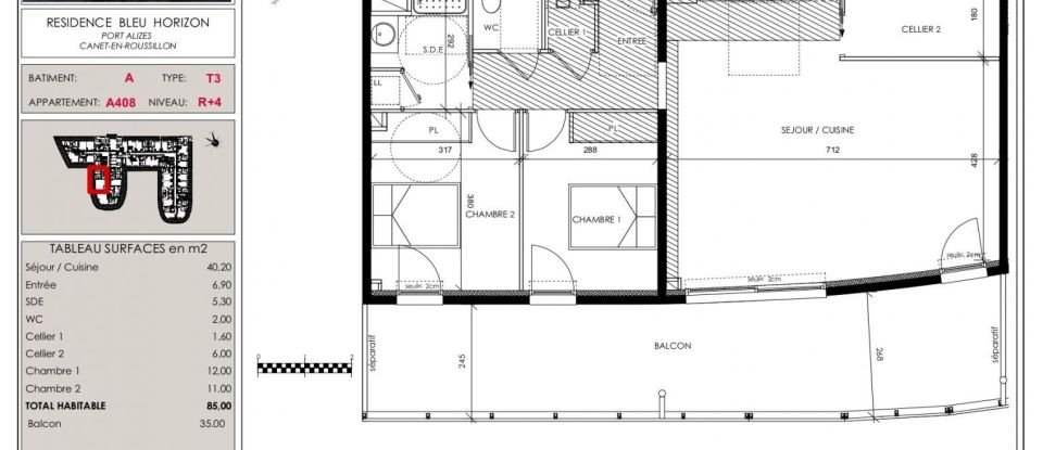 Appartement 3 pièces de 85 m² à Canet-en-Roussillon (66140)