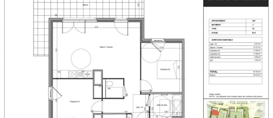 Appartement 3 pièces de 67 m² à Viry (74580)