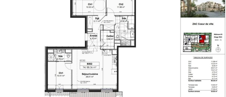 Appartement 4 pièces de 88 m² à Luisant (28600)