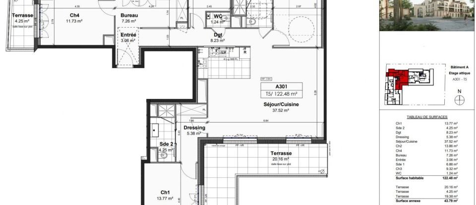 Appartement 6 pièces de 123 m² à Luisant (28600)