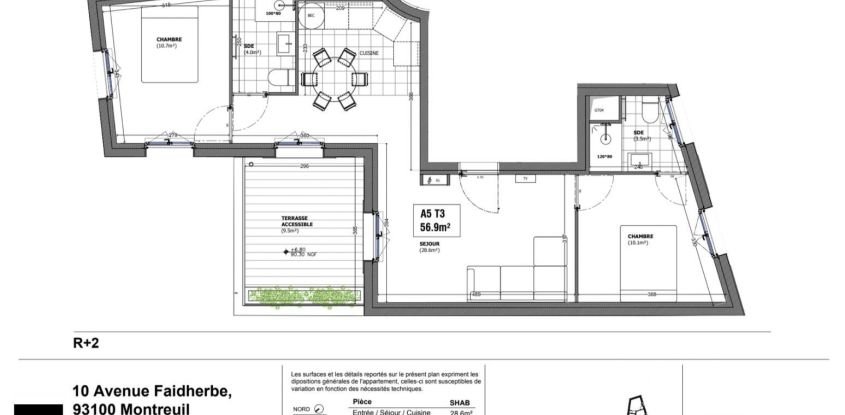 Appartement 3 pièces de 56 m² à Montreuil (93100)
