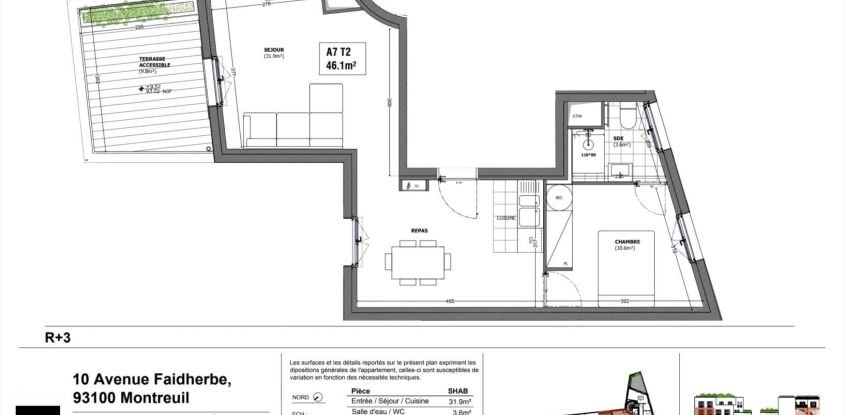 Appartement 2 pièces de 46 m² à Montreuil (93100)