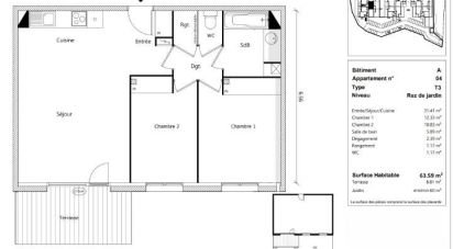 Apartment 3 rooms of 64 m² in Boucau (64340)