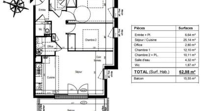 Apartment 3 rooms of 63 m² in Sarzeau (56370)