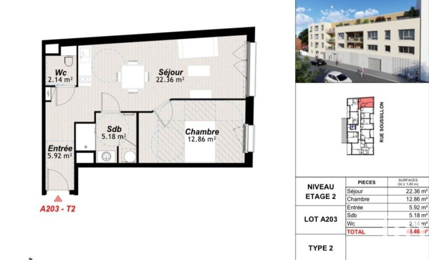 Appartement 2 pièces de 48 m² à Reims (51100)