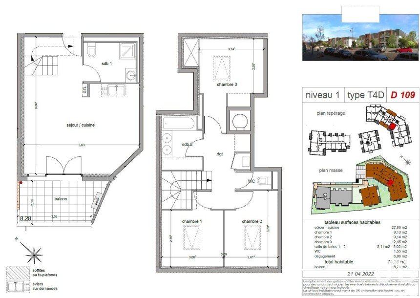 Duplex 4 rooms of 74 m² in Vitrolles (13127)