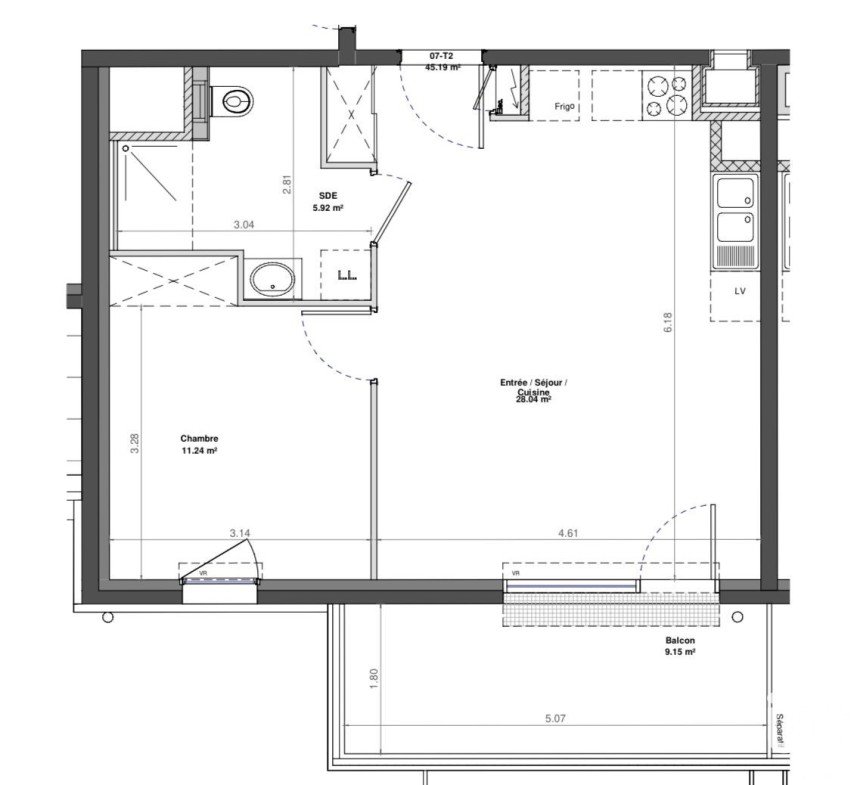 Appartement 2 pièces de 45 m² à Fontaine-lès-Dijon (21121)