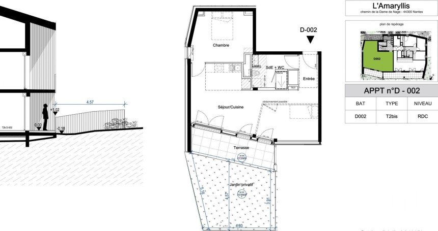 Appartement 2 pièces de 54 m² à Nantes (44300)