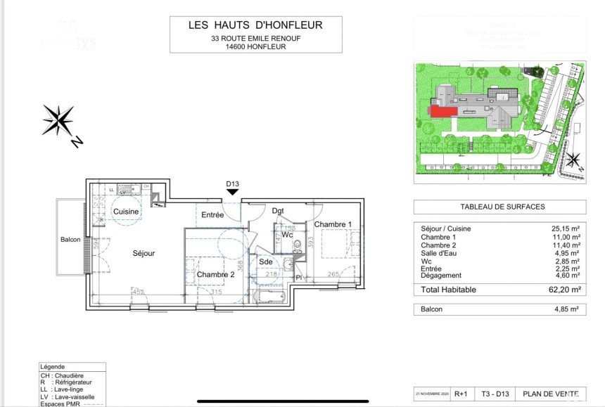 Appartement 3 pièces de 62 m² à Honfleur (14600)