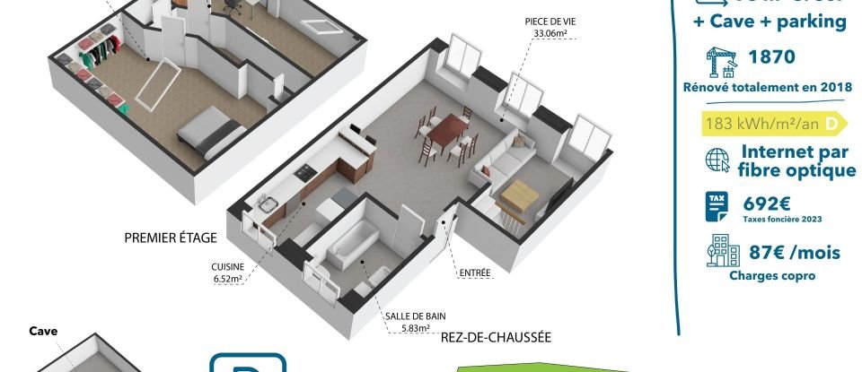 Duplex 3 rooms of 72 m² in Morvillars (90120)
