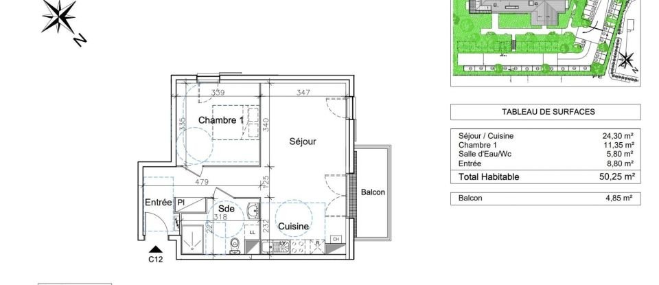 Appartement 2 pièces de 50 m² à Gonneville-sur-Honfleur (14600)