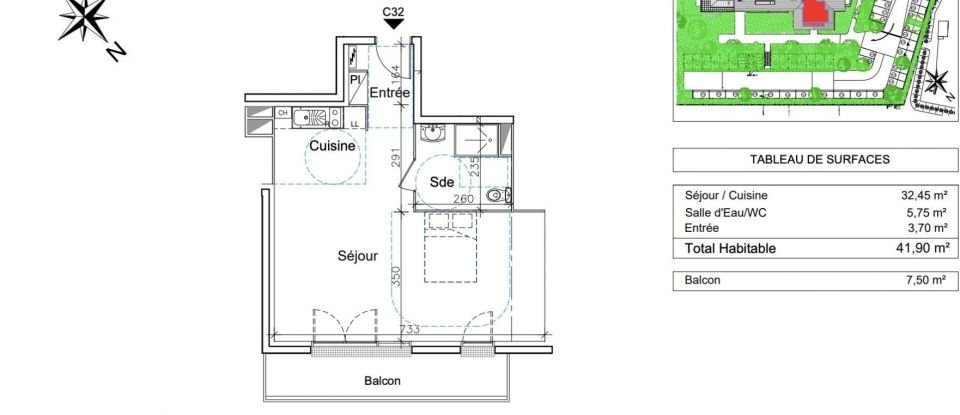 Apartment 1 room of 42 m² in Gonneville-sur-Honfleur (14600)
