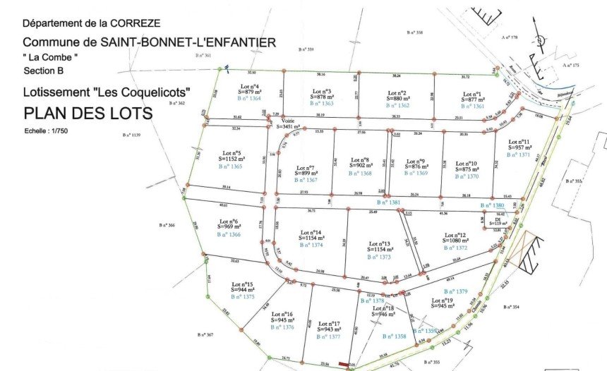 Land of 899 m² in Saint-Bonnet-l'Enfantier (19410)