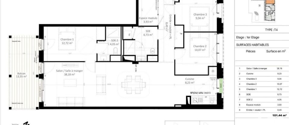 Appartement 4 pièces de 100 m² à Olivet (45160)