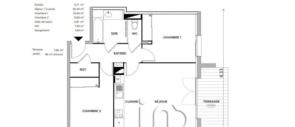 Apartment 3 rooms of 62 m² in Cornebarrieu (31700)