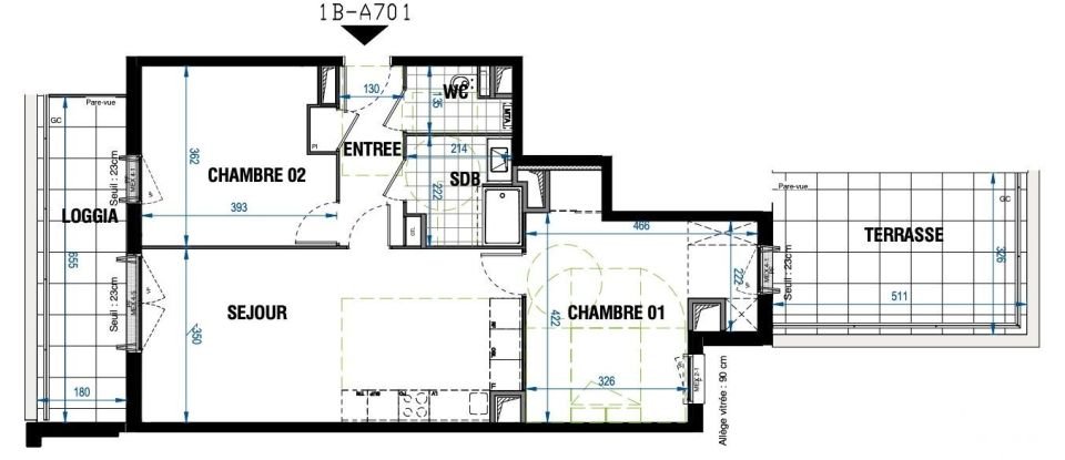 Appartement 3 pièces de 69 m² à Bordeaux (33800)